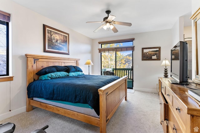 1036 Station Loop Rd, Park City, UT 84098 - bedroom with light carpet, access to outside, baseboards, and a ceiling fan