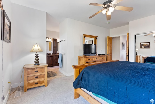 1036 Station Loop Rd, Park City, UT 84098 - bedroom featuring ceiling fan, light colored carpet, baseboards, and visible vents