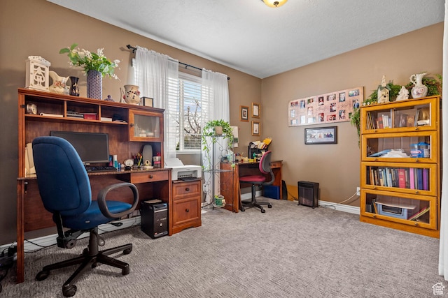 office area with light carpet and baseboards