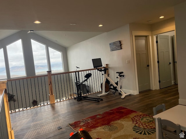 3525 S Sweetwater Pkwy, Garden City, UT 84028 - exercise area with wood finished floors, recessed lighting, and vaulted ceiling