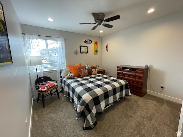 3525 S Sweetwater Pkwy, Garden City, UT 84028 - carpeted bedroom featuring recessed lighting and a ceiling fan