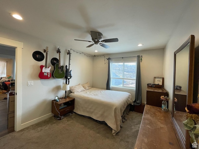 3525 S Sweetwater Pkwy, Garden City, UT 84028 - bedroom featuring recessed lighting, carpet, and ceiling fan