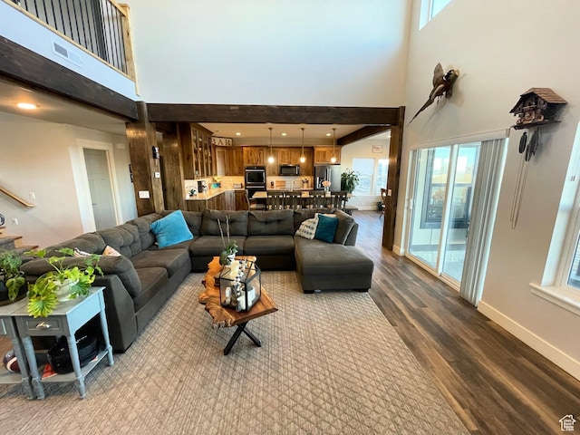 3525 S Sweetwater Pkwy, Garden City, UT 84028 - living room featuring a high ceiling and dark wood finished floors
