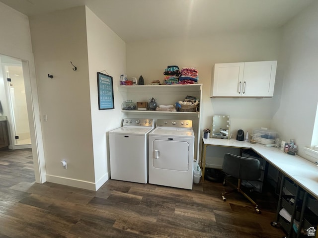 3525 S Sweetwater Pkwy, Garden City, UT 84028 - washroom with washer and clothes dryer, dark wood-type flooring, and a desk