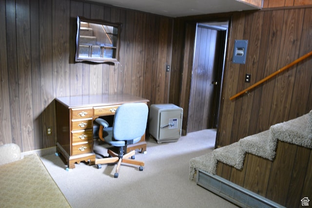 418 N 9th St, Montpelier, ID 83254 - home office featuring wooden walls and carpet floors