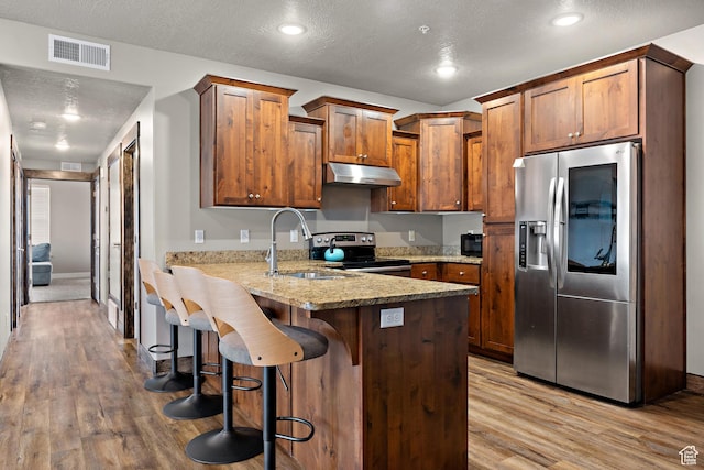 1128 S 820 E Unit 8204, Heber City, UT 84032 - kitchen with a peninsula, visible vents, appliances with stainless steel finishes, under cabinet range hood, and a sink