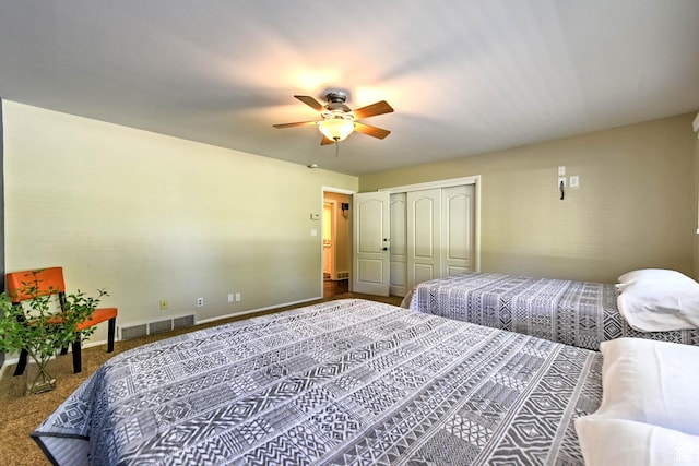 1050 S 200 W, Wellsville, UT 84339 - bedroom with carpet, a closet, a ceiling fan, visible vents, and baseboards