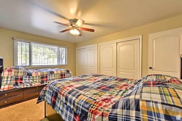 1050 S 200 W, Wellsville, UT 84339 - carpeted bedroom with two closets and a ceiling fan