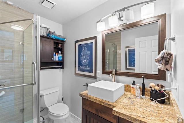 full bath featuring visible vents, toilet, and a stall shower