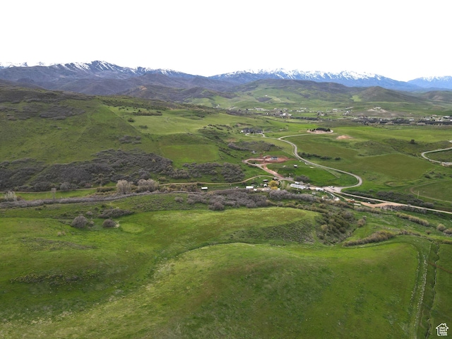 birds eye view of property featuring a mountain view