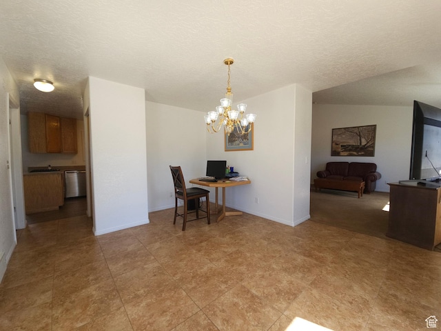 149 Toponce Dr, Evanston, WY 82930 - dining space featuring a chandelier, a textured ceiling, and baseboards