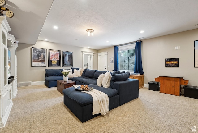 carpeted cinema with baseboards, visible vents, and recessed lighting