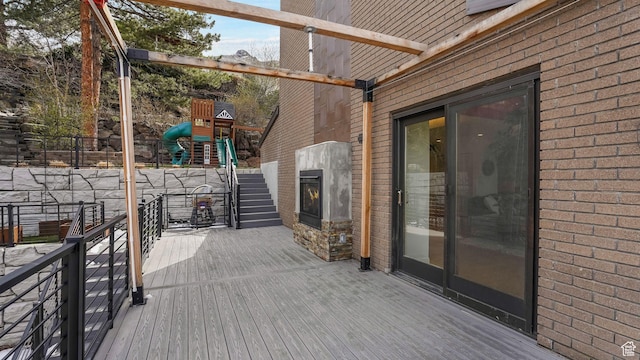 wooden deck with playground community