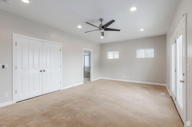 1278 E 530 N, American Fork, UT 84003 - unfurnished bedroom featuring a closet, baseboards, ceiling fan, recessed lighting, and light carpet