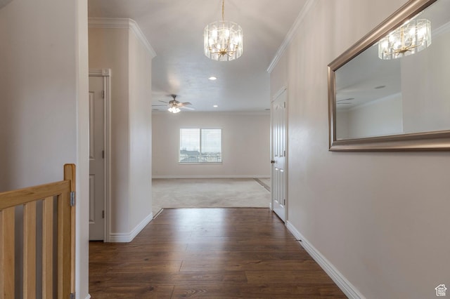 1278 E 530 N, American Fork, UT 84003 - hallway featuring crown molding, hardwood / wood-style floors, a notable chandelier, and baseboards