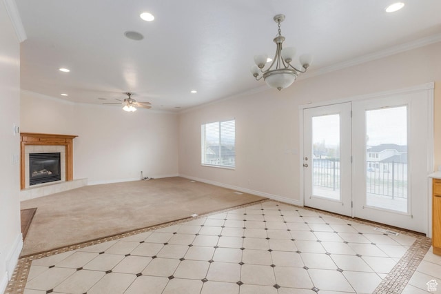 1278 E 530 N, American Fork, UT 84003 - unfurnished living room with crown molding, baseboards, recessed lighting, and light colored carpet