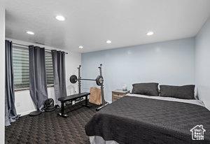 3184 N Timpview Dr N, Provo, UT 84604 - bedroom with dark carpet and recessed lighting