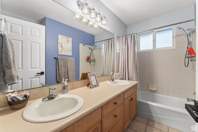 3338 E Creek Rd, Cottonwood Heights, UT 84121 - bathroom with shower / tub combo, double vanity, and tile patterned flooring
