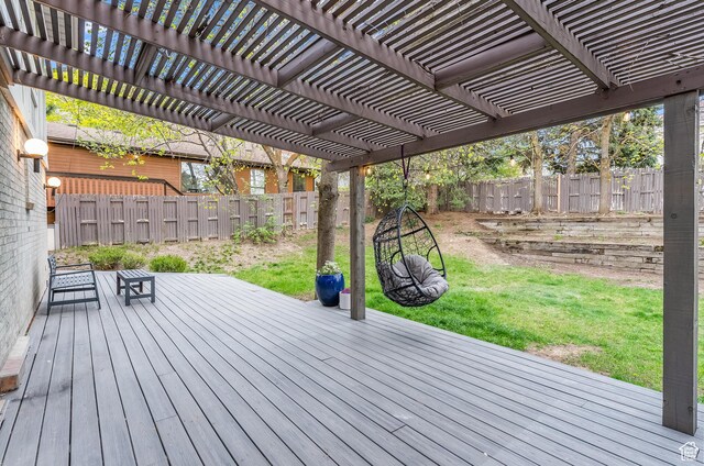 3338 E Creek Rd, Cottonwood Heights, UT 84121 - wooden terrace featuring a fenced backyard and a pergola