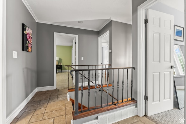 3338 E Creek Rd, Cottonwood Heights, UT 84121 - hall featuring crown molding and stone tile flooring