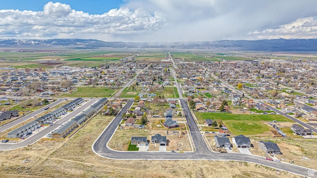 bird's eye view featuring a mountain view and a residential view