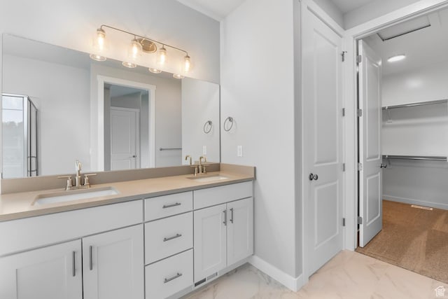 11888 S Golden Pine Ln, Riverton, UT 84065 - full bath featuring baseboards, double vanity, marble finish floor, and a sink