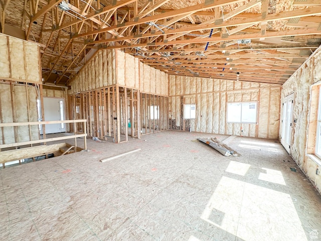 miscellaneous room featuring lofted ceiling
