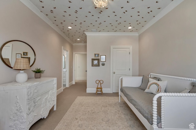 70 E Deer Meadow Ct, Woodland Hills, UT 84653 - bedroom featuring light colored carpet, baseboards, and crown molding