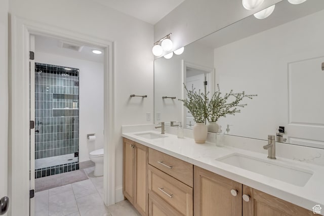 70 E Deer Meadow Ct, Woodland Hills, UT 84653 - full bathroom featuring toilet, a sink, double vanity, and tiled shower