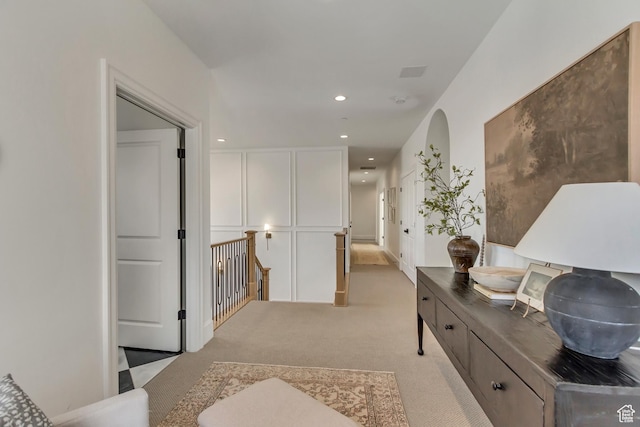 70 E Deer Meadow Ct, Woodland Hills, UT 84653 - interior space with light carpet, recessed lighting, and an upstairs landing