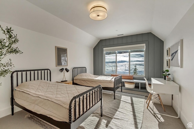 70 E Deer Meadow Ct, Woodland Hills, UT 84653 - bedroom featuring lofted ceiling, visible vents, carpet flooring, and baseboards
