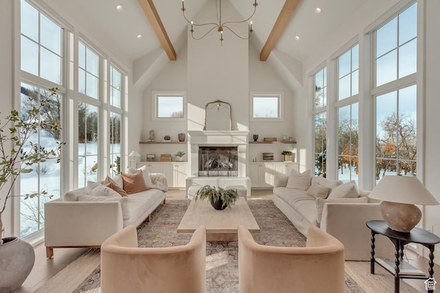 70 E Deer Meadow Ct, Woodland Hills, UT 84653 - sunroom / solarium with a healthy amount of sunlight, a chandelier, and beamed ceiling