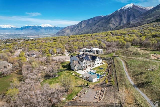 70 E Deer Meadow Ct, Woodland Hills, UT 84653 - bird's eye view with a wooded view and a mountain view
