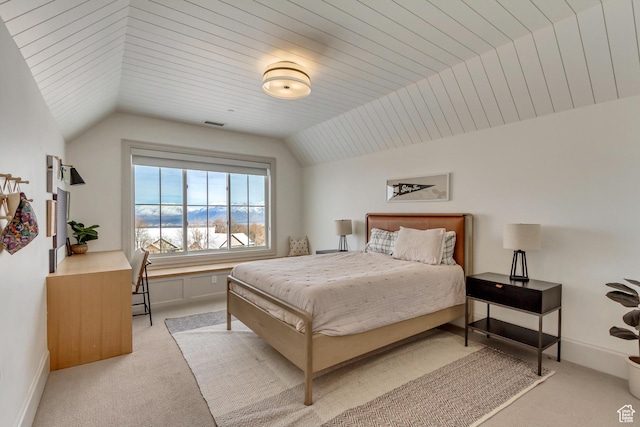 70 E Deer Meadow Ct, Woodland Hills, UT 84653 - bedroom with baseboards, vaulted ceiling, visible vents, and light colored carpet