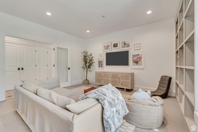 70 E Deer Meadow Ct, Woodland Hills, UT 84653 - living room featuring recessed lighting, baseboards, and light colored carpet