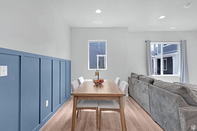 3219 W 3825 S, West Haven, UT 84401 - dining space with light wood-type flooring, wainscoting, visible vents, and recessed lighting