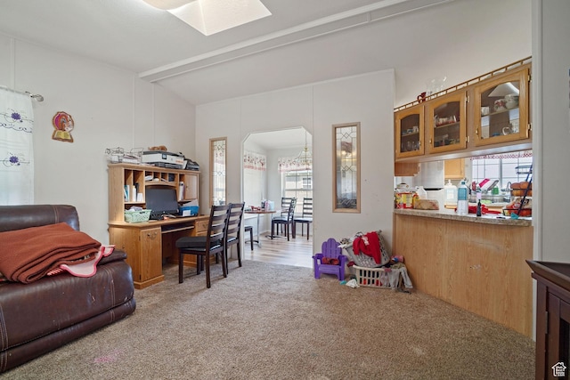 5801 S 7100 W, Hooper, UT 84315 - interior space featuring arched walkways, carpet flooring, and lofted ceiling with skylight