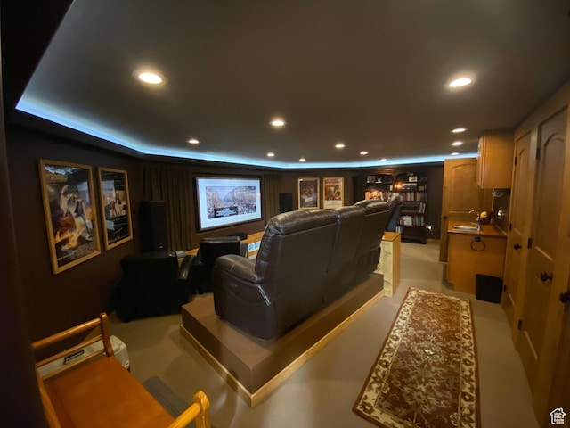 home theater featuring a sink and recessed lighting