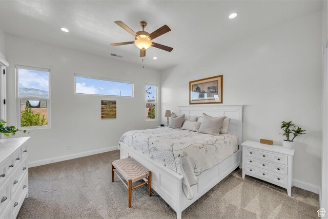3086 W 570 N, Hurricane, UT 84737 - bedroom featuring visible vents, baseboards, recessed lighting, and light colored carpet
