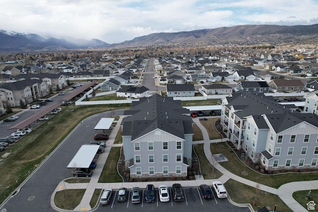 aerial view featuring a residential view and a mountain view