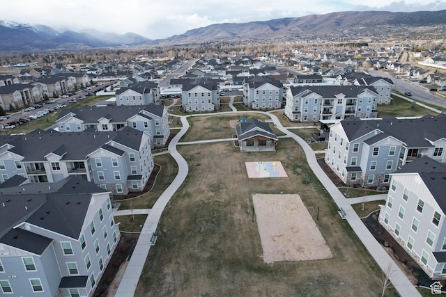 birds eye view of property featuring a residential view and a mountain view