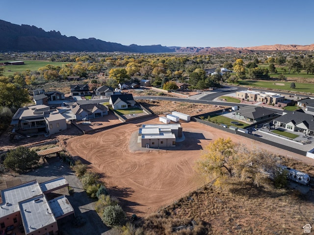 aerial view featuring a residential view and a mountain view
