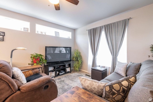 1150 W Red Hills Pkwy Unit 57, Washington, UT 84780 - living room featuring wood finished floors and ceiling fan