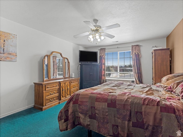 4572 W Bingham Park Dr S, West Jordan, UT 84088 - bedroom featuring baseboards, ceiling fan, carpet, and a textured ceiling