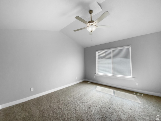 2806 E Crimson Ct, Eagle Mountain, UT 84005 - carpeted spare room featuring ceiling fan, baseboards, vaulted ceiling, and visible vents