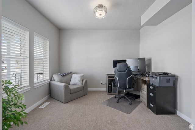 7091 N Oquirrh Ranch Pkwy, Eagle Mountain, UT 84005 - home office featuring light carpet, visible vents, and baseboards