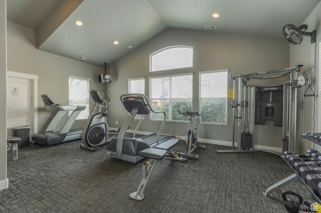 3723 S Gowan Ln W, Salt Lake City, UT 84115 - exercise room with recessed lighting, visible vents, baseboards, and vaulted ceiling