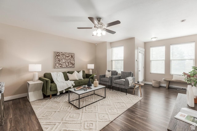 3723 S Gowan Ln W, Salt Lake City, UT 84115 - living area featuring baseboards, ceiling fan, and wood finished floors
