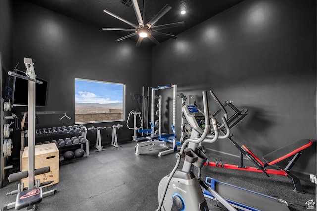 gym featuring a ceiling fan