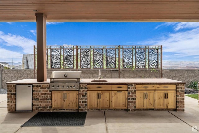 view of patio / terrace with area for grilling, an outdoor kitchen, and a sink